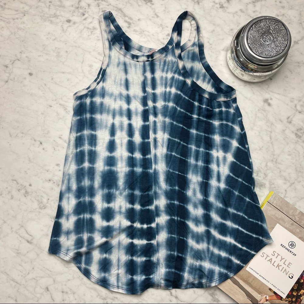 Veronica M. essentials Navy Blue Tie Dye Tank Top - Picture 1 of 6